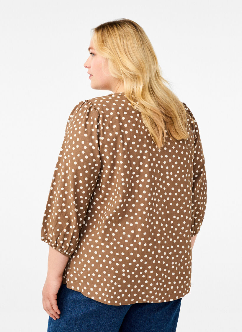 Pilkullinen puuvillapusero 3/4-hihoilla, Coca Mocha Dot , Model image number 1