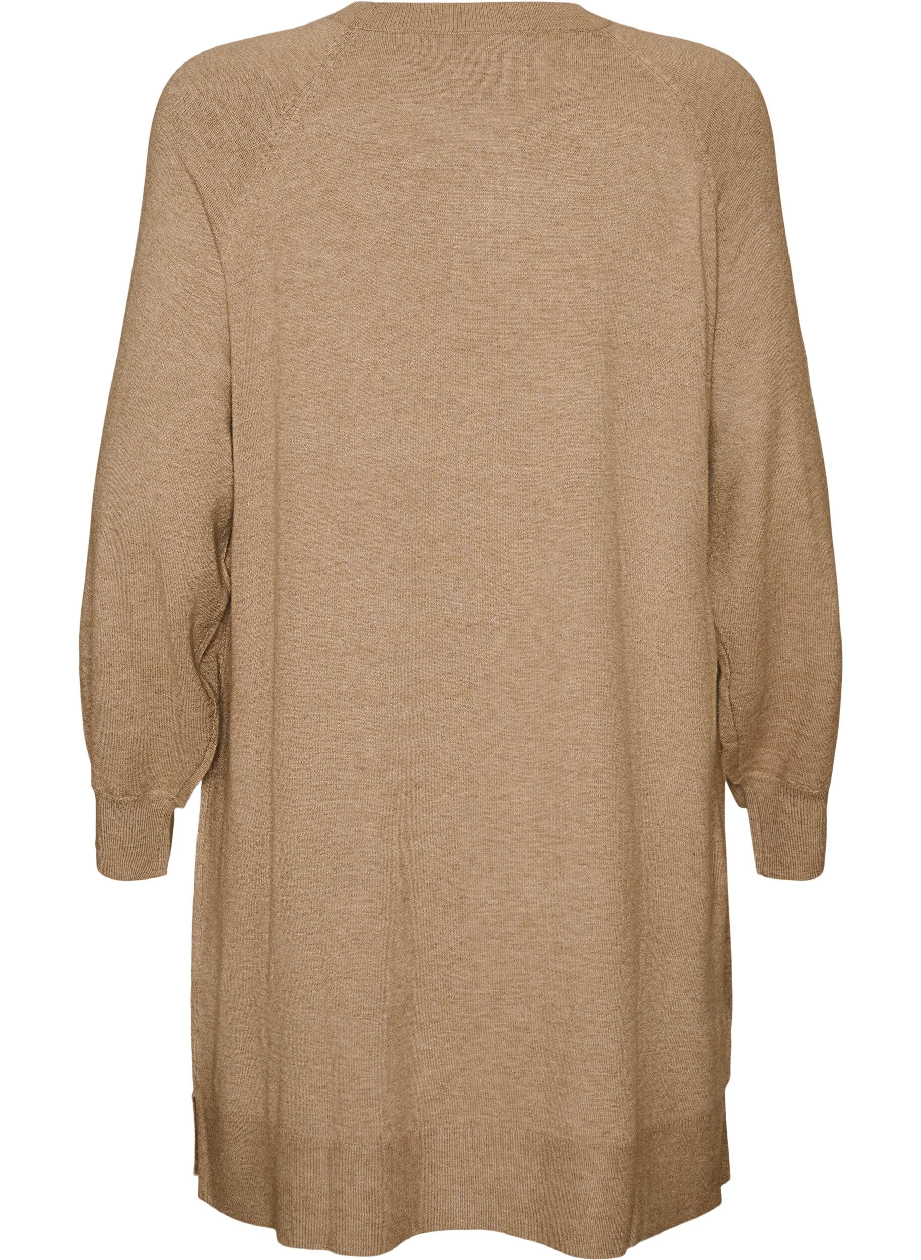 ZizziLyhyt neulemekko raglanhihoilla ja keskisaumalla, Beige, Packshot image number 1