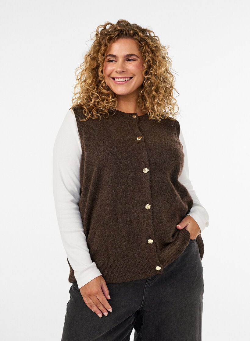 Neuleliivi koristeellisilla napeilla, Ruskea, Model image number 0