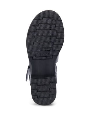 Leveälestiset sandaalit kiiltävästä krokotiilinnahasta, Black, Packshot image number 5