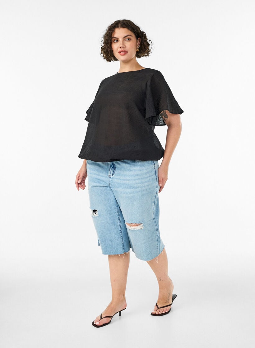 Pusero pallomaisella muodolla ja siipim&auml;isill&auml; hihoilla, Musta, Model image number 1