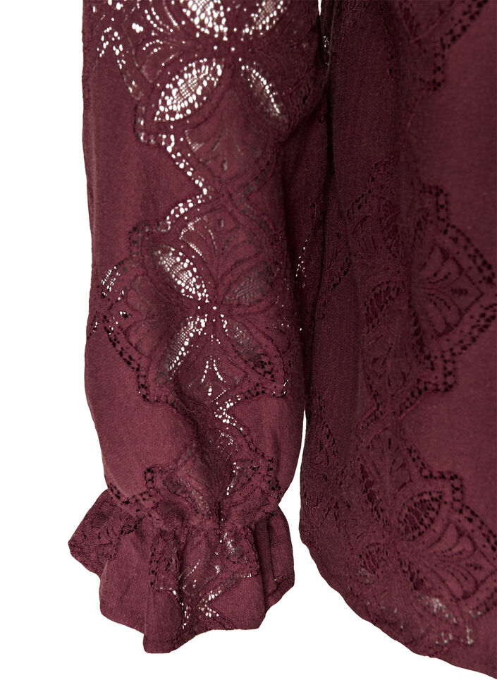 Pitk&auml;hihainen pusero pitsikuviolla, Tumma Bordeaux, Packshot image number 3