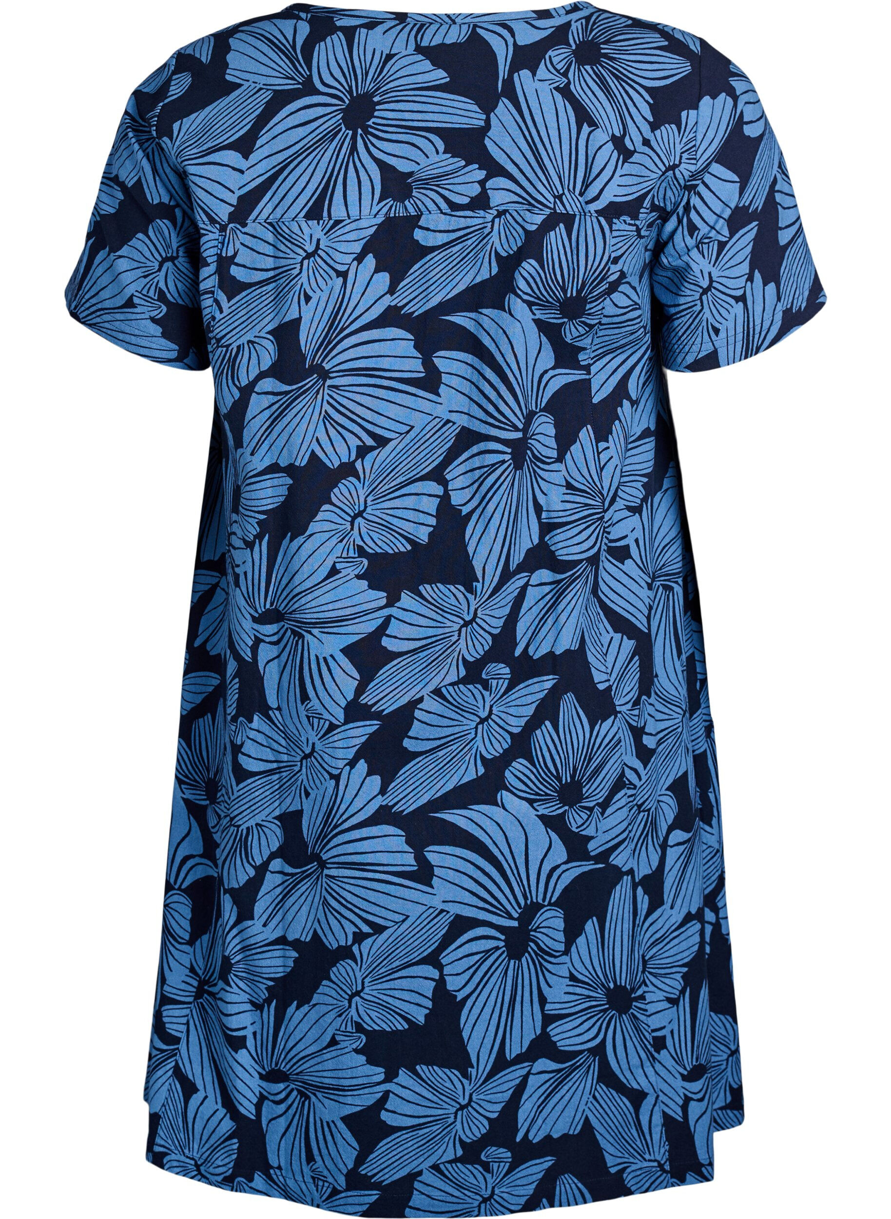 ZizziLyhyt a-linjainen mekko kukkakuviolla, Sininen, Packshot image number 1