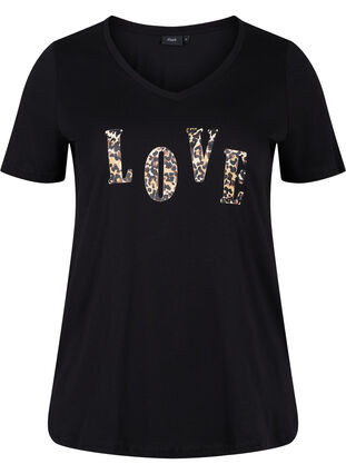Puuvillainen t-paita v-aukolla , Black Love Leo, Packshot image number 0
