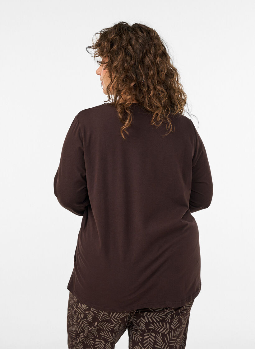 Puuvillainen pyjamapaita syd&auml;nprintill&auml;, Ruskea, Model image number 2