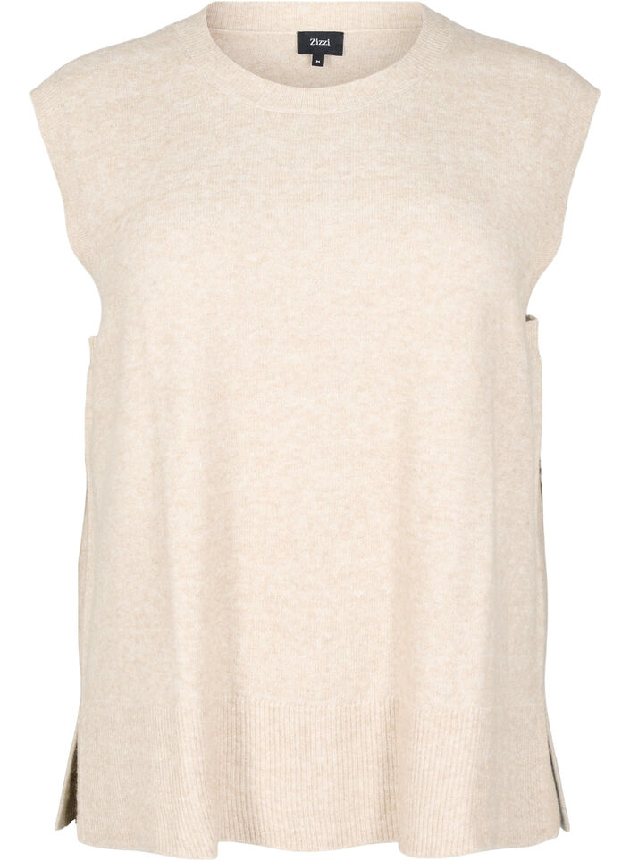 Neuleliivi, jossa on ribbireunat, Beige, Packshot image number 0