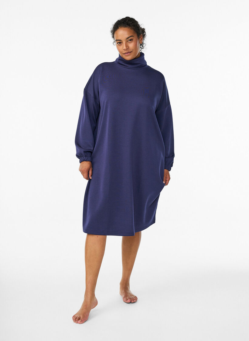 A-linjainen turtleneck-mekko, Sininen, Model image number 0