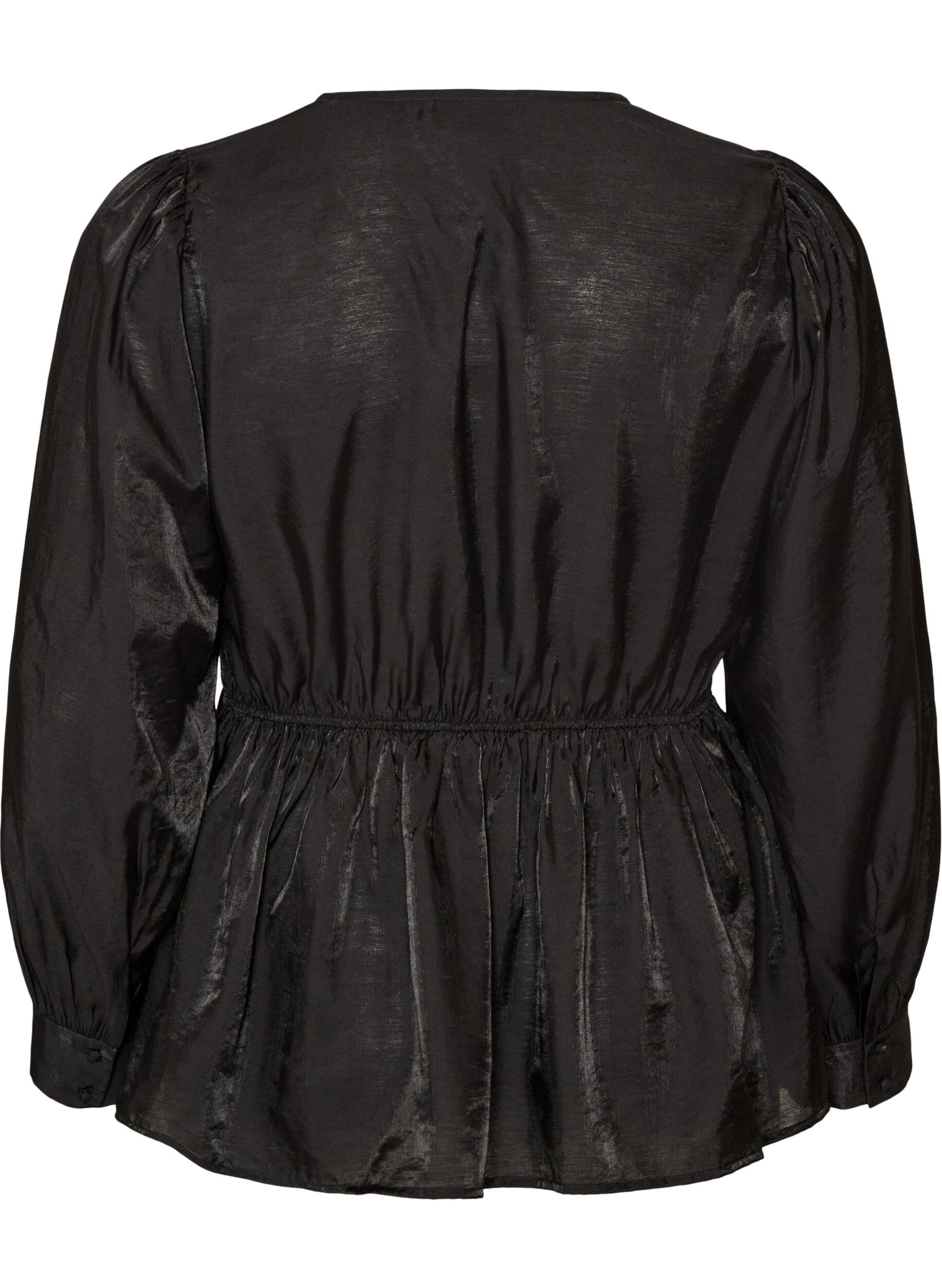 ZizziKiilt&auml;v&auml; viskoosipusero peplum-efektill&auml;, Musta, Packshot image number 1