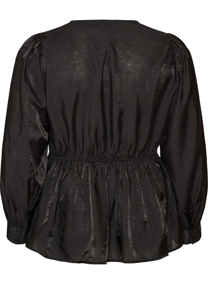 Kiilt&auml;v&auml; viskoosipusero peplum-efektill&auml;, Musta, Packshot image number 1