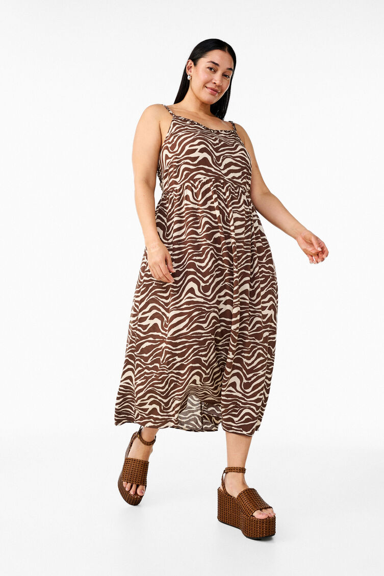 Midi-mittainen olkainmekko, jossa on smokattu selkäosa, Ruskea, Image image number 0