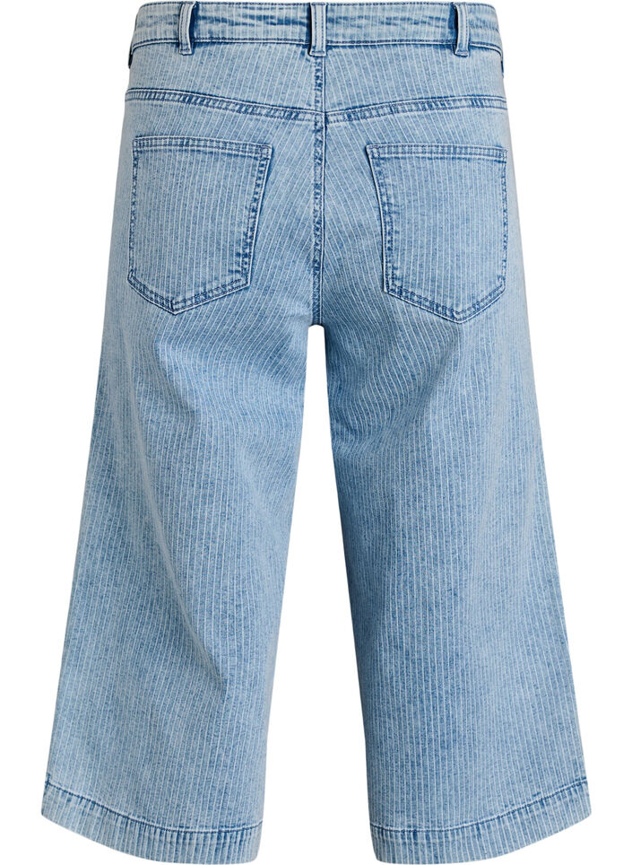 Raidalliset leve&auml;lahkeiset culotte -farkut, Sininen, Packshot image number 1