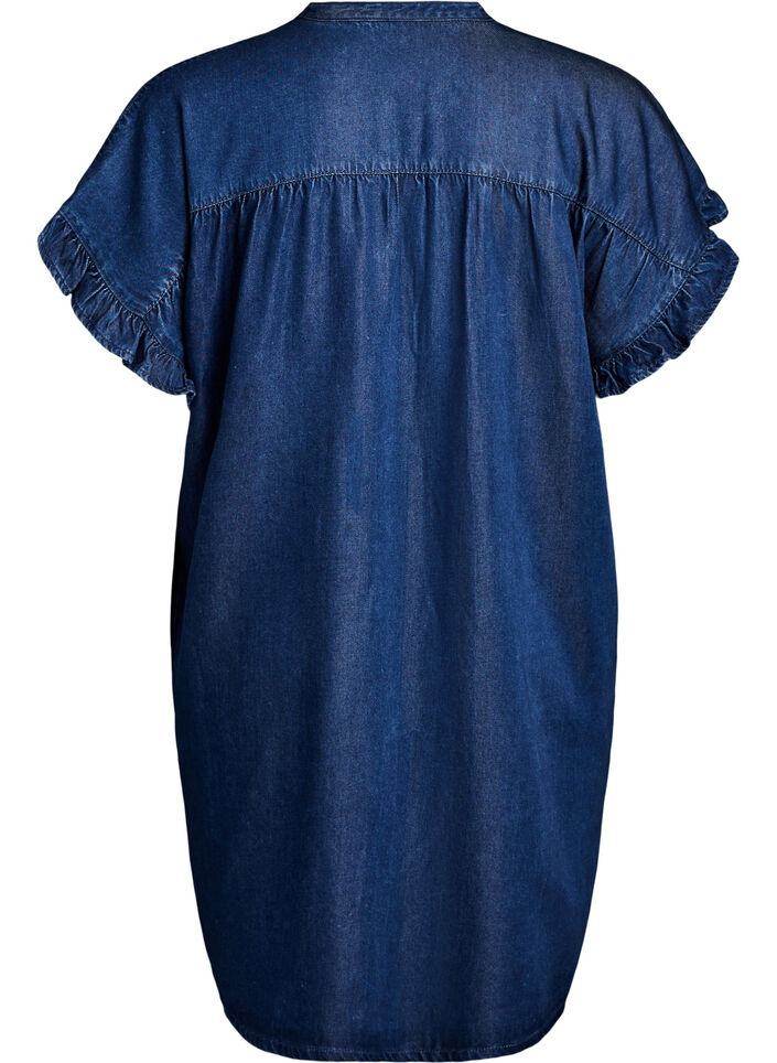 Denim -lookinen mekko nappikiinnityksell&auml; ja r&ouml;yhel&ouml;hihoilla, Sininen, Packshot image number 1