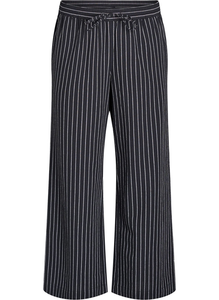 V&auml;lj&auml;t housut, joissa on korkea vy&ouml;t&auml;r&ouml; ja taskut., Musta, Packshot image number 0