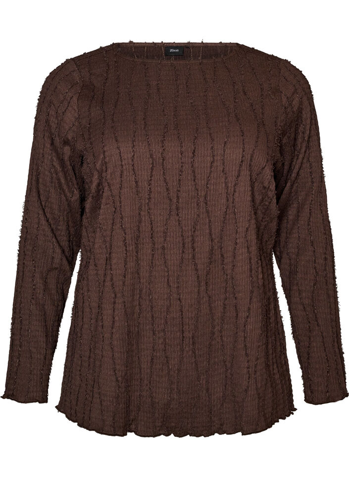 Jerseypusero aaltoilevalla tekstuurilla, Ruskea, Packshot image number 0