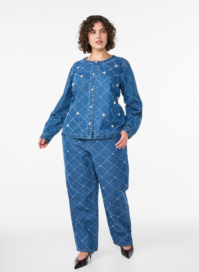 Kiana farkut korkealla vyötäröllä ja revityllä kuviolla, Sininen, Model