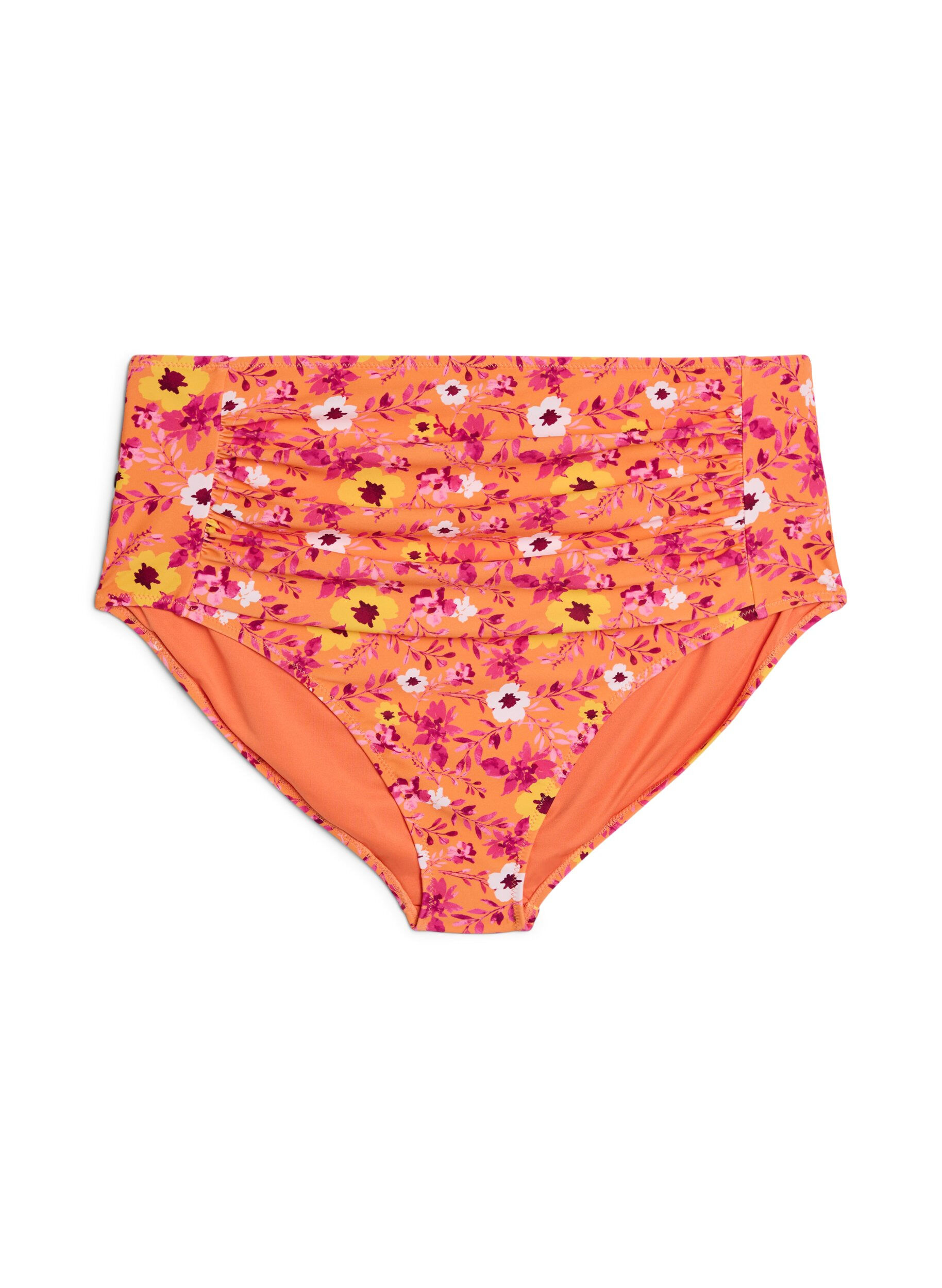 Zizzi Korkeavy&ouml;t&auml;r&ouml;iset bikinihousut kuosilla, Oranssi, Packshot image number 0
