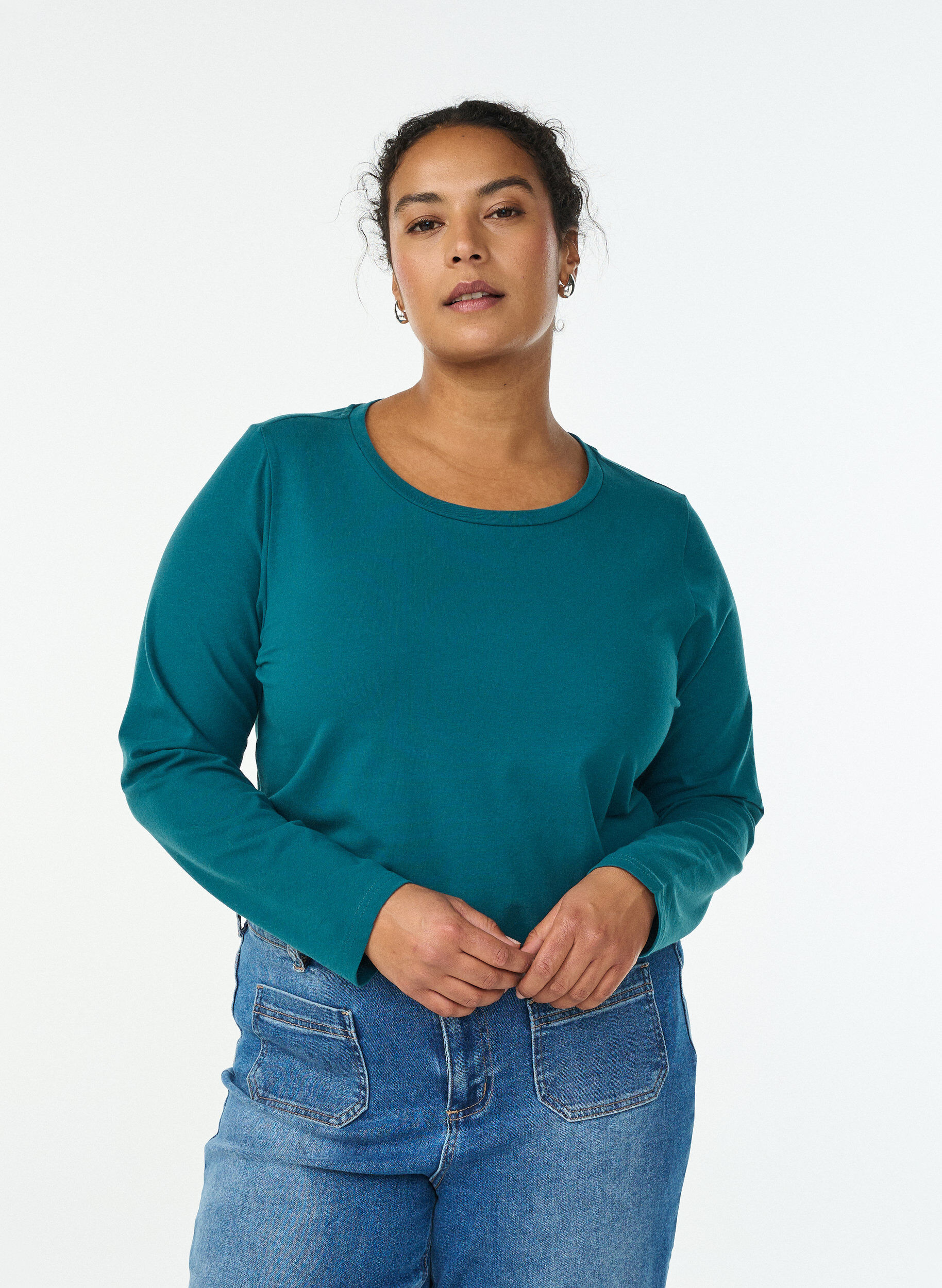 ZizziPerus jersey -paita pitkilla hihoilla, Vihre&auml;, Model image number 0
