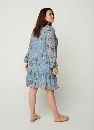 Pitkähihainen mekko kukkakuosilla, Light Blue AOP, Model image number 1