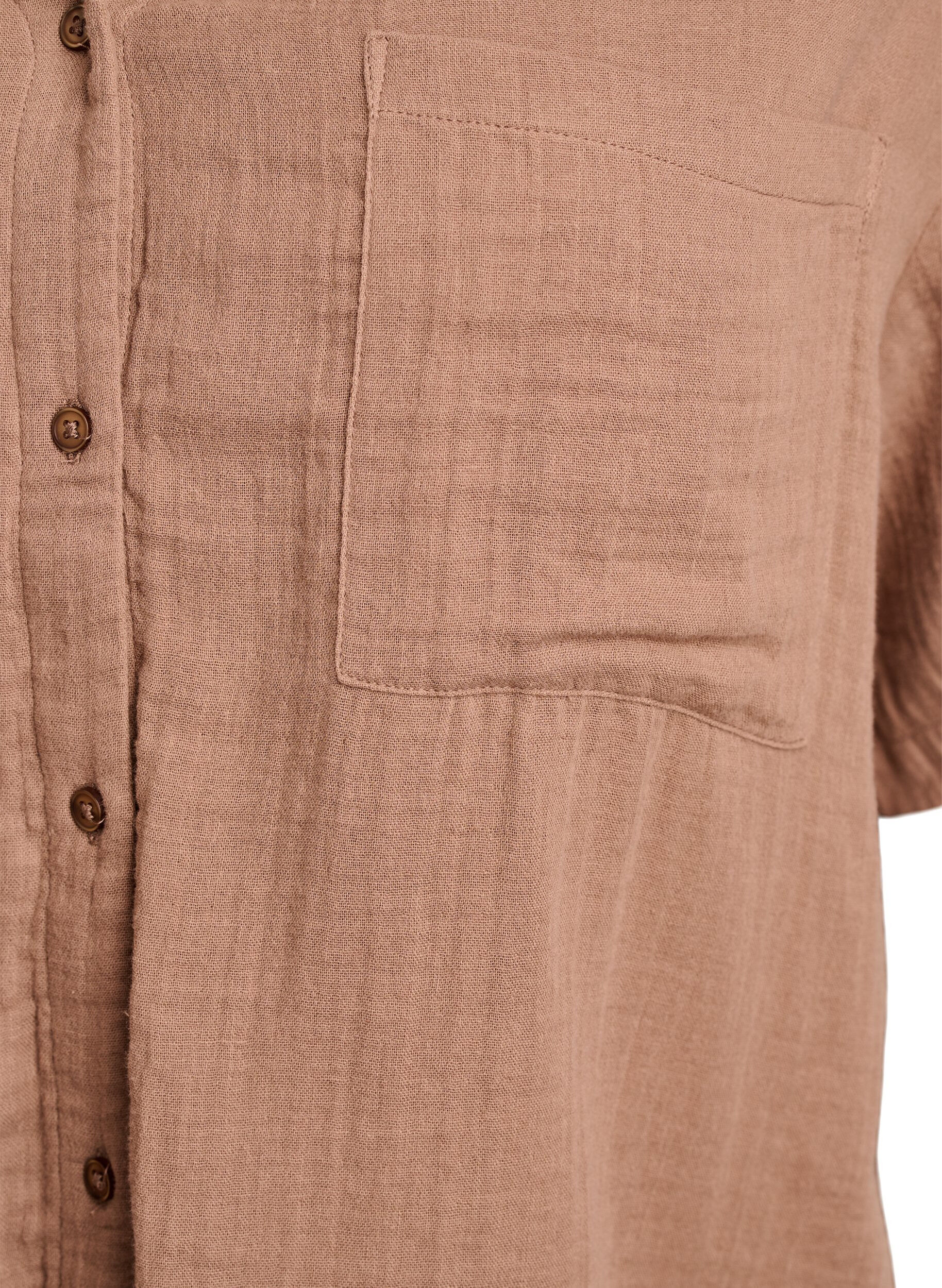 Zizzi Puuvillamusliinipusero lyhyill&auml; hihoilla, Ruskea, Packshot image number 2