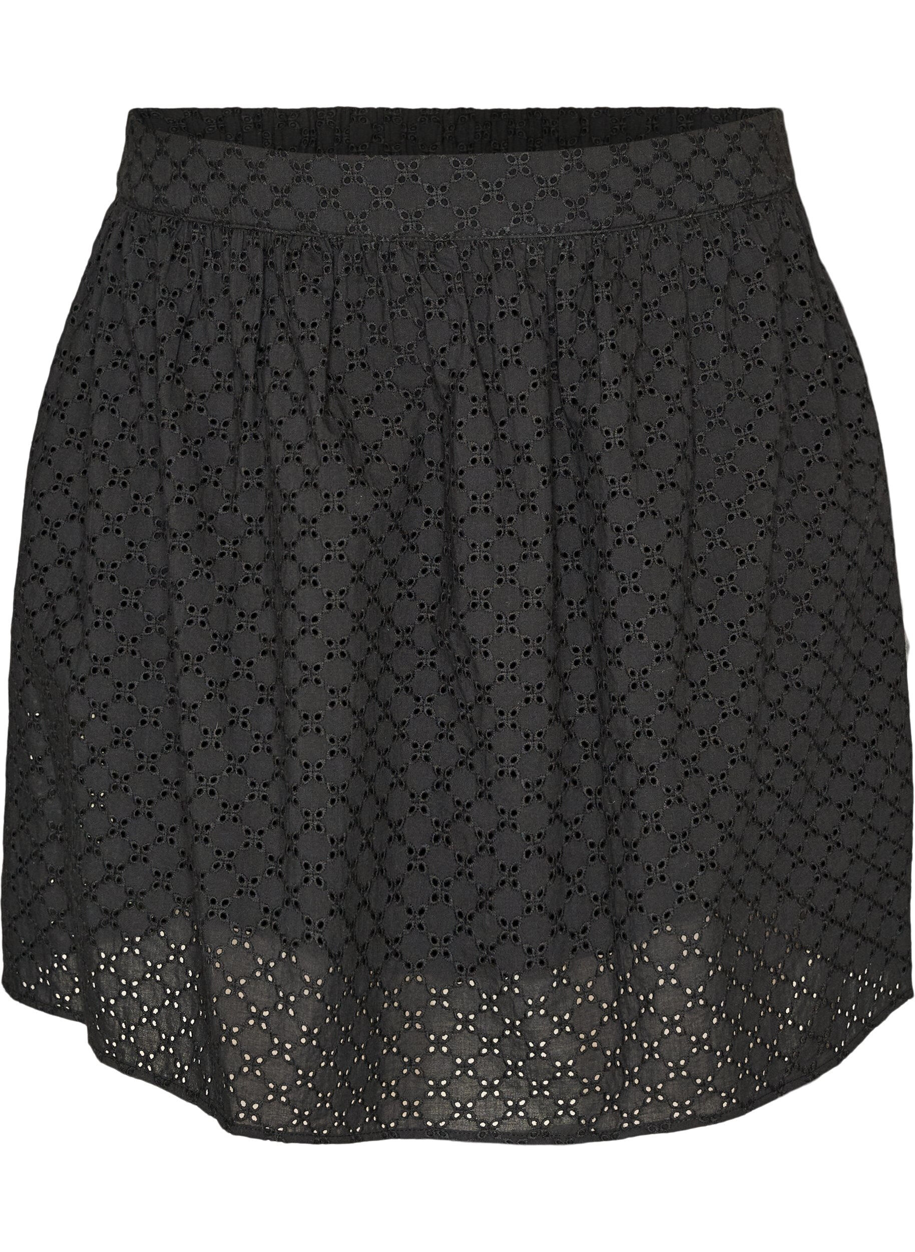 ZizziLyhyt hame broderie anglaise -koristelulla ja joustavalla vy&ouml;t&auml;r&ouml;ll&auml;, Musta, Packshot image number 0