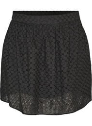 Lyhyt hame broderie anglaise -koristelulla ja joustavalla vy&ouml;t&auml;r&ouml;ll&auml;, Musta