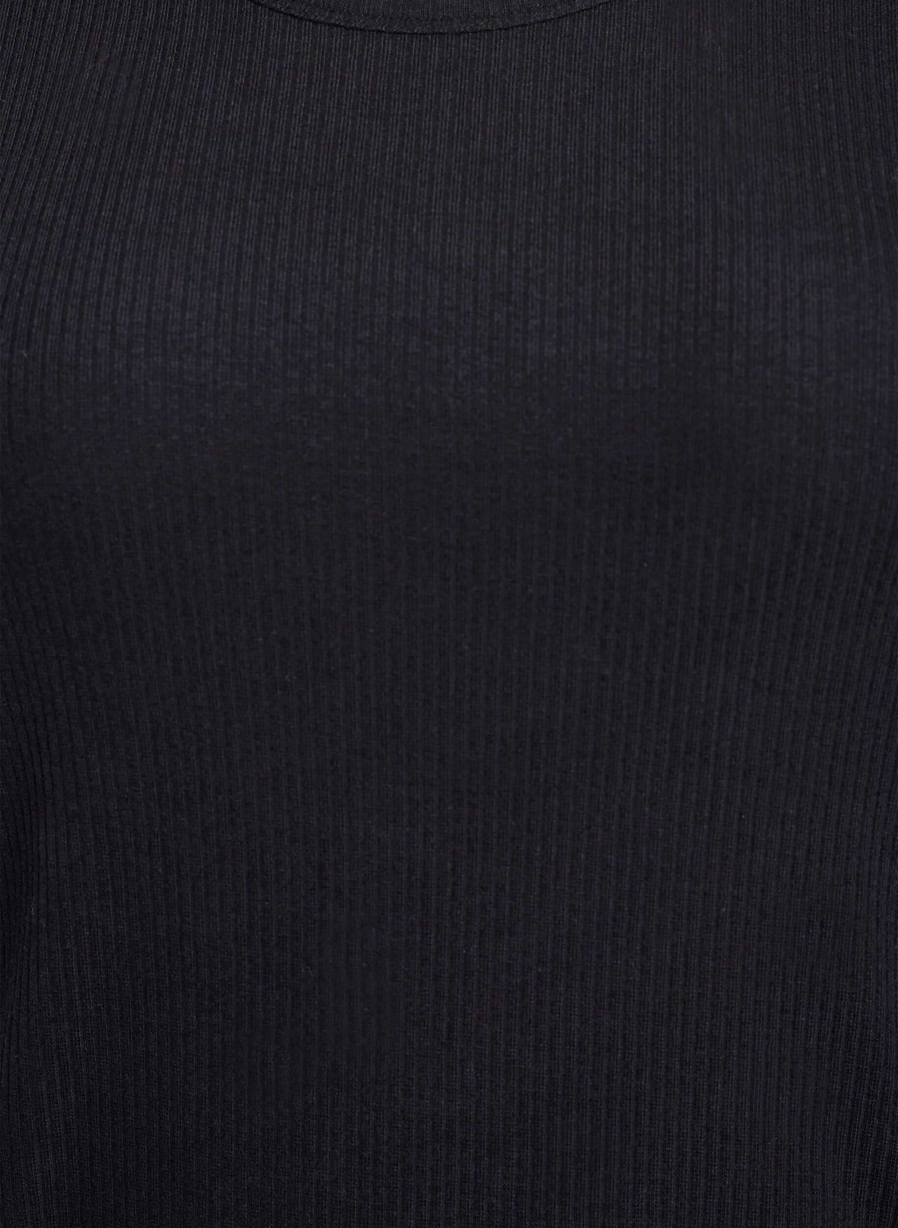 Zizzi Polvimittainen T-paitamekko ribatusta trikookankaasta, Musta, Packshot image number 2