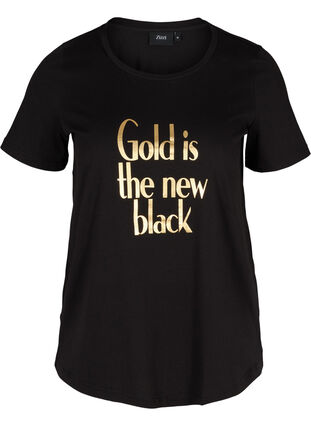 Puuvillainen t-paita painatuksella rinnassa, Black GOLD IS THE, Packshot image number 0
