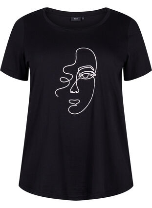 Puuvillainen t-paita kimaltavalla printillä, Black Shimmer Face, Packshot image number 0