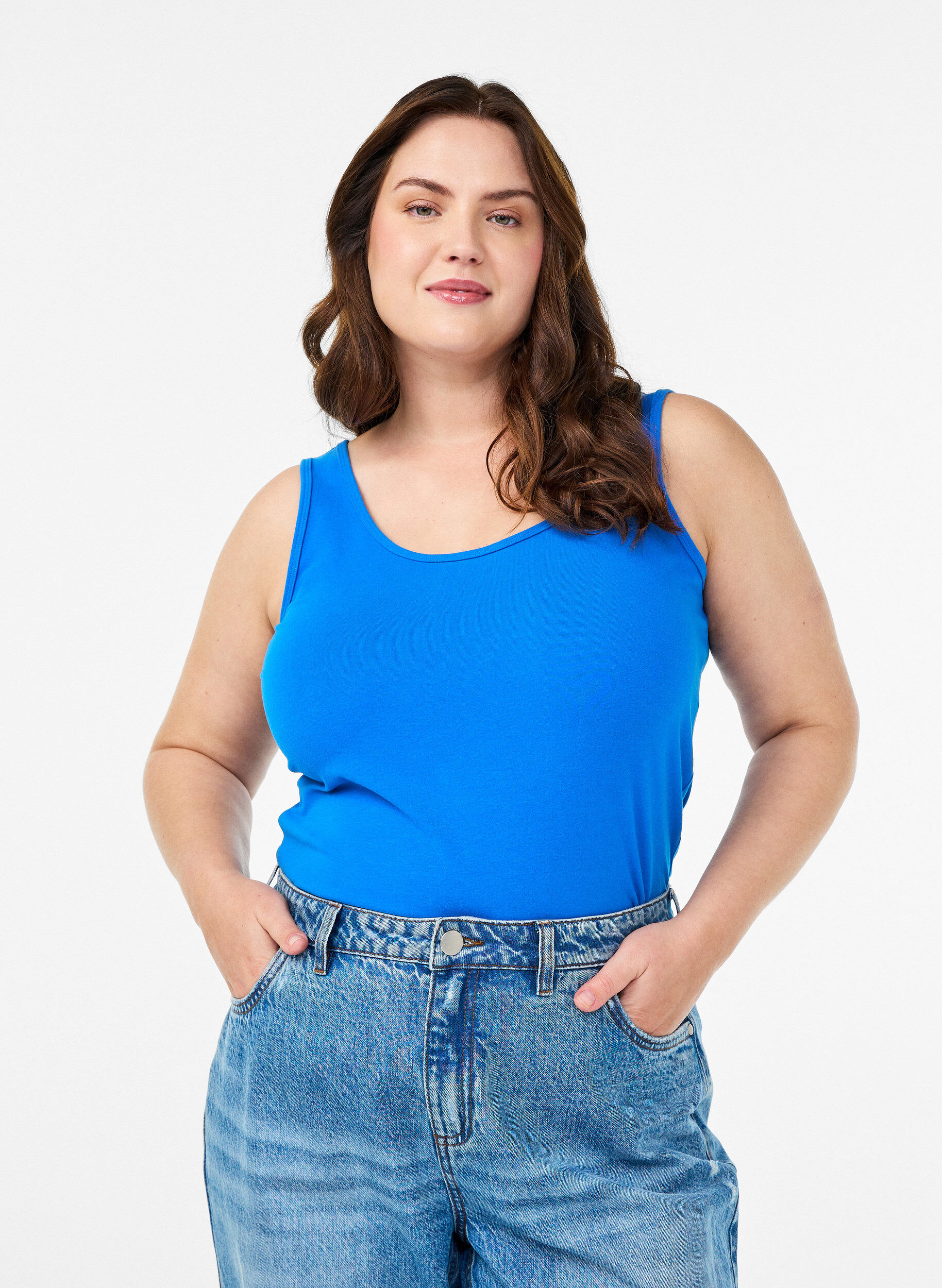 Yksiv&auml;rinen perus paita puuvillasta, Sininen, Model