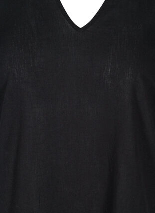 Lyhythihainen mekko puuvilla-pellavasekoitetta, Black, Packshot image number 2