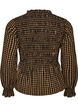 Ruudullinen pusero smokkauksella ja peplum-helmalla, Ruskea, Packshot image number 1