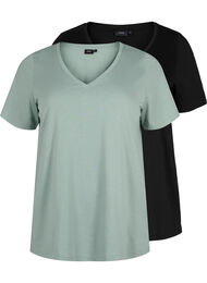 2 kpl t-paitoja v-pääntiellä, Chinois Green/Black