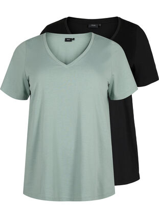 2 kpl t-paitoja v-pääntiellä, Chinois Green/Black, Packshot image number 0