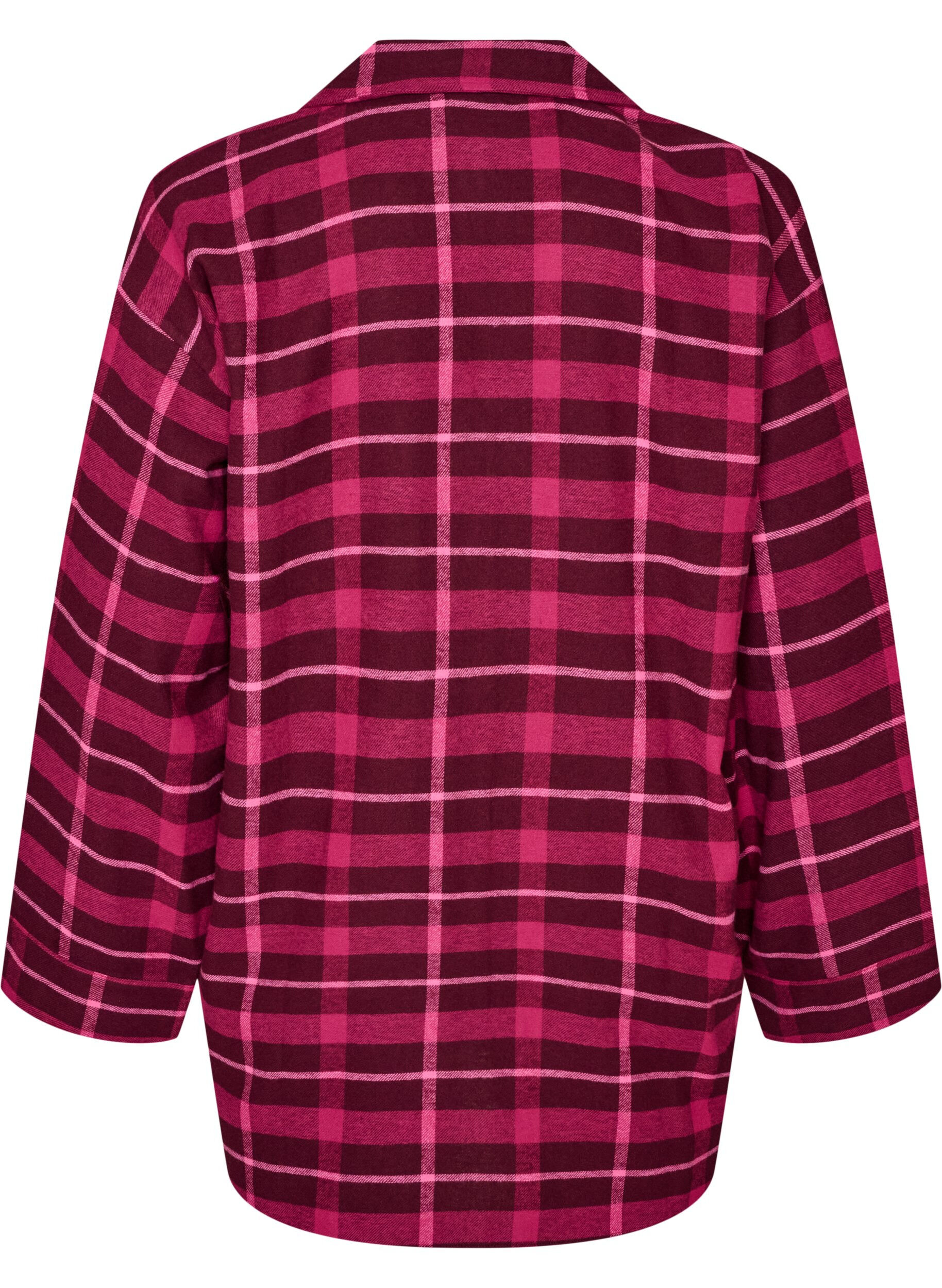 ZizziPitk&auml;hihainen ruudullinen puuvillapyjamapaita, Punainen, Packshot image number 1