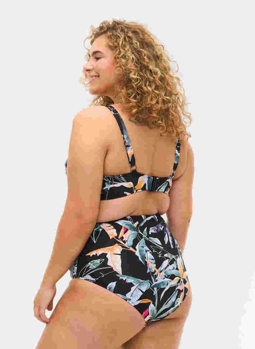 Ekstrakorkeavyötäröinen bikinialaosa kuosilla, Leaf Print, Model image number 1