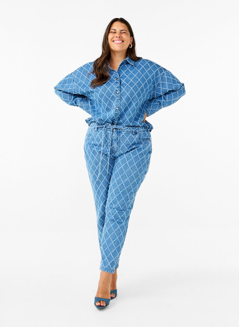 Farkkupaita, jossa on kulutettu pinta, Blue Denim, Model image number 2