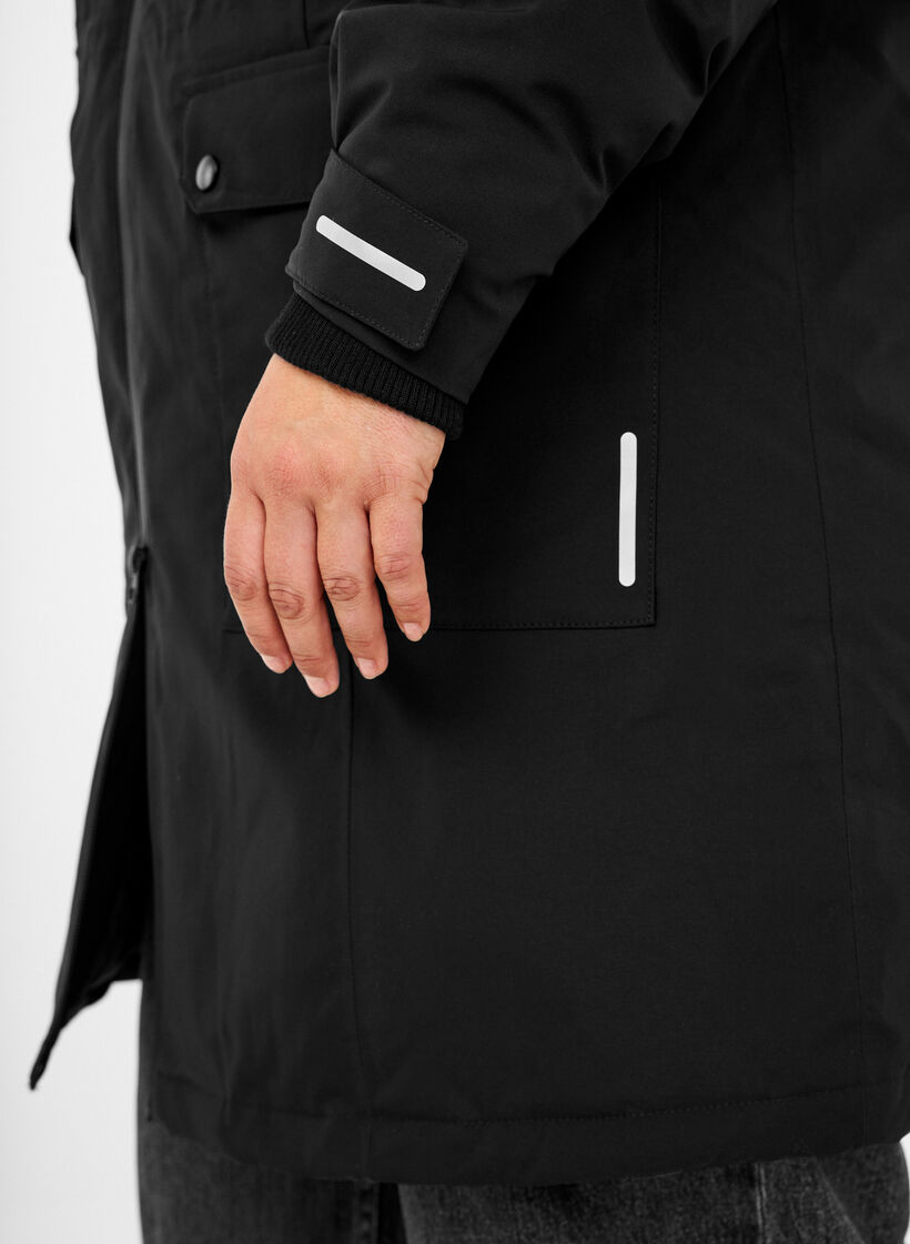 Käytännöllinen talvitakki hupulla ja taskuilla, Musta, Model image number 3