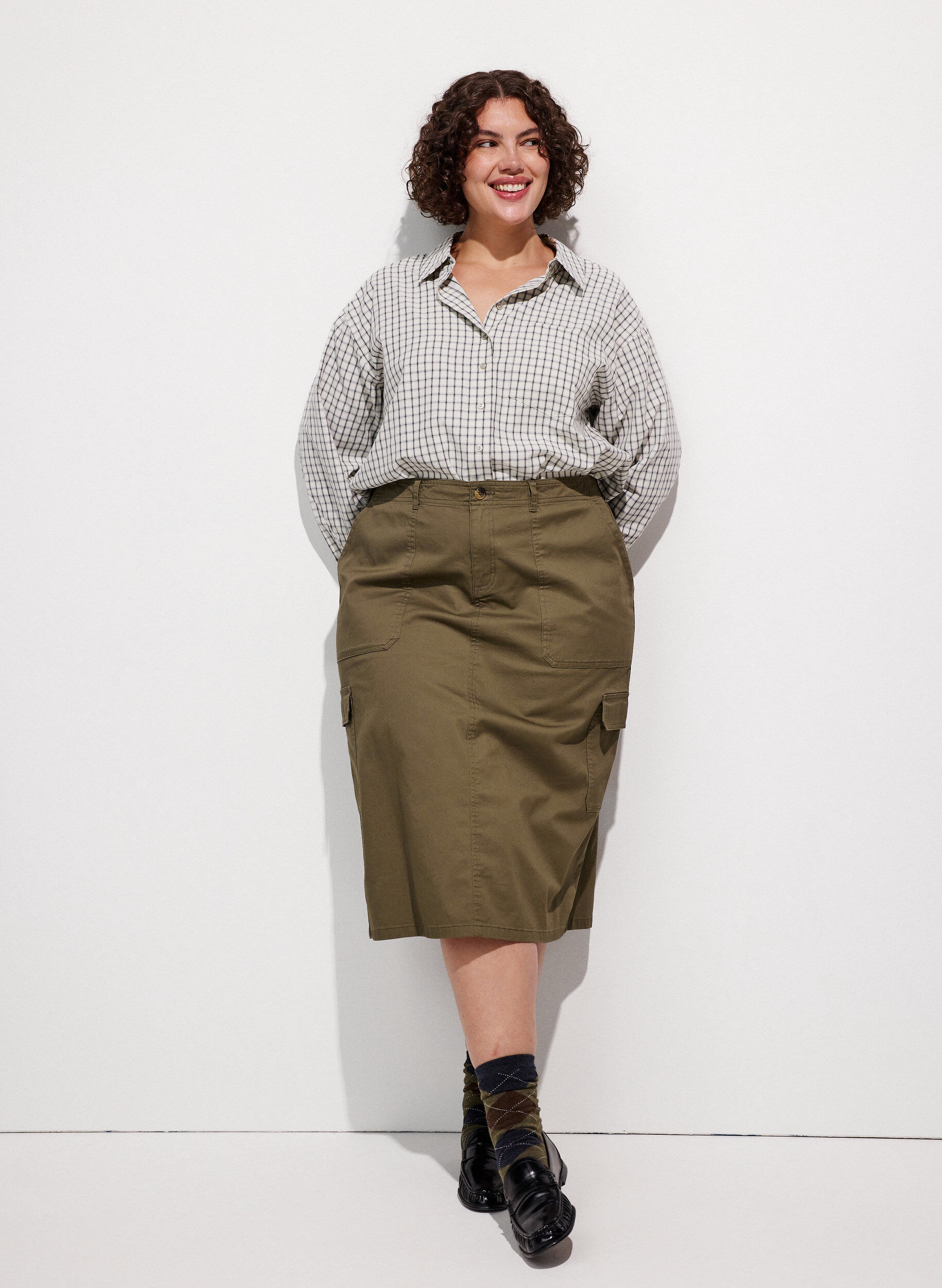 ZizziRuudullinen paita rintataskulla, Valkoinen, Model image number 1