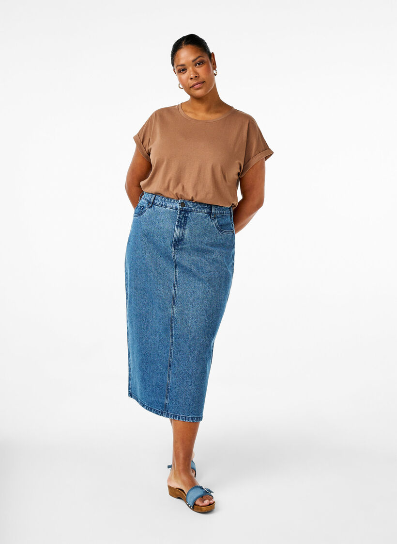 Lyhythihainen puuvillasekoitteinen T-paita, Ruskea, Model image number 1