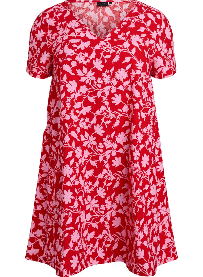 Lyhyt a-linjainen mekko kukkakuviolla, Punainen, Packshot image number 0