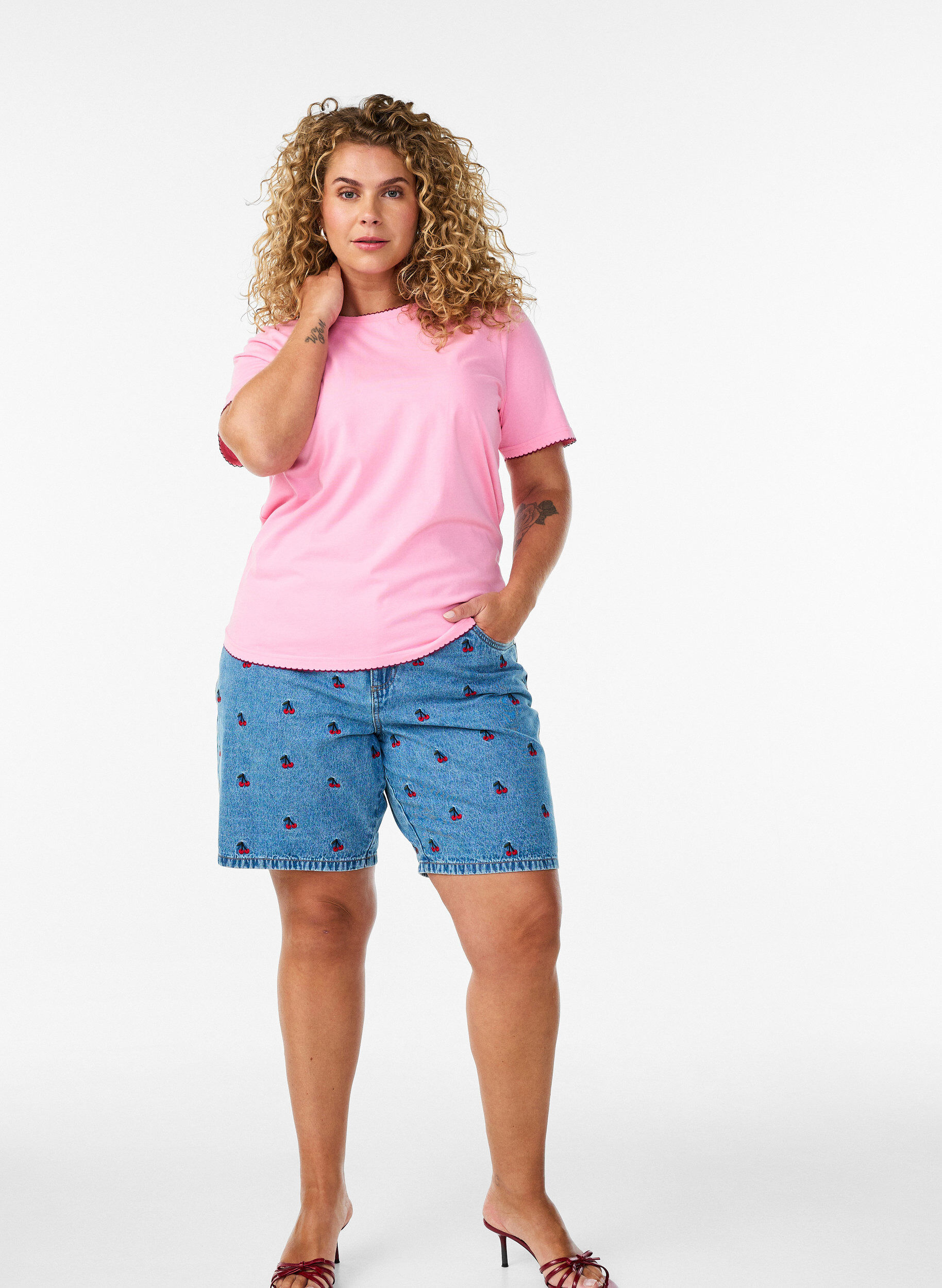 ZizziKirjailut denimshortsit, Sininen, Model image number 1