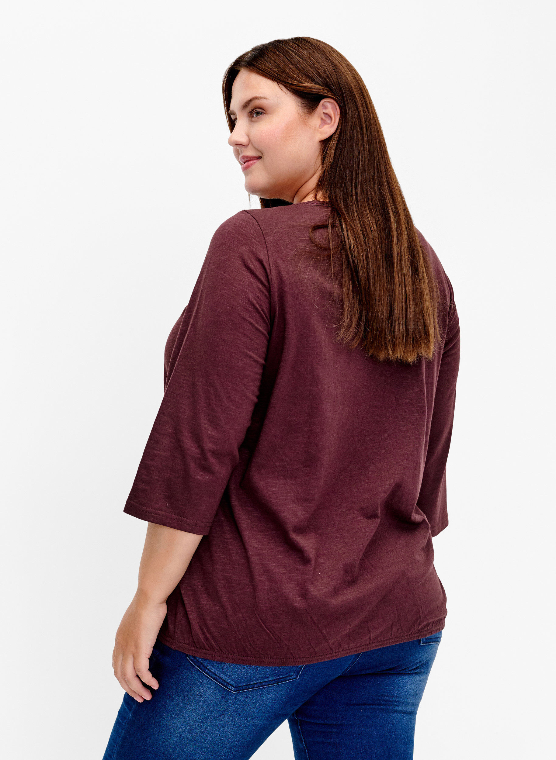 Zizzi Puuvillatoppi, jossa 3/4-hihat, Fudge, Model image number 1