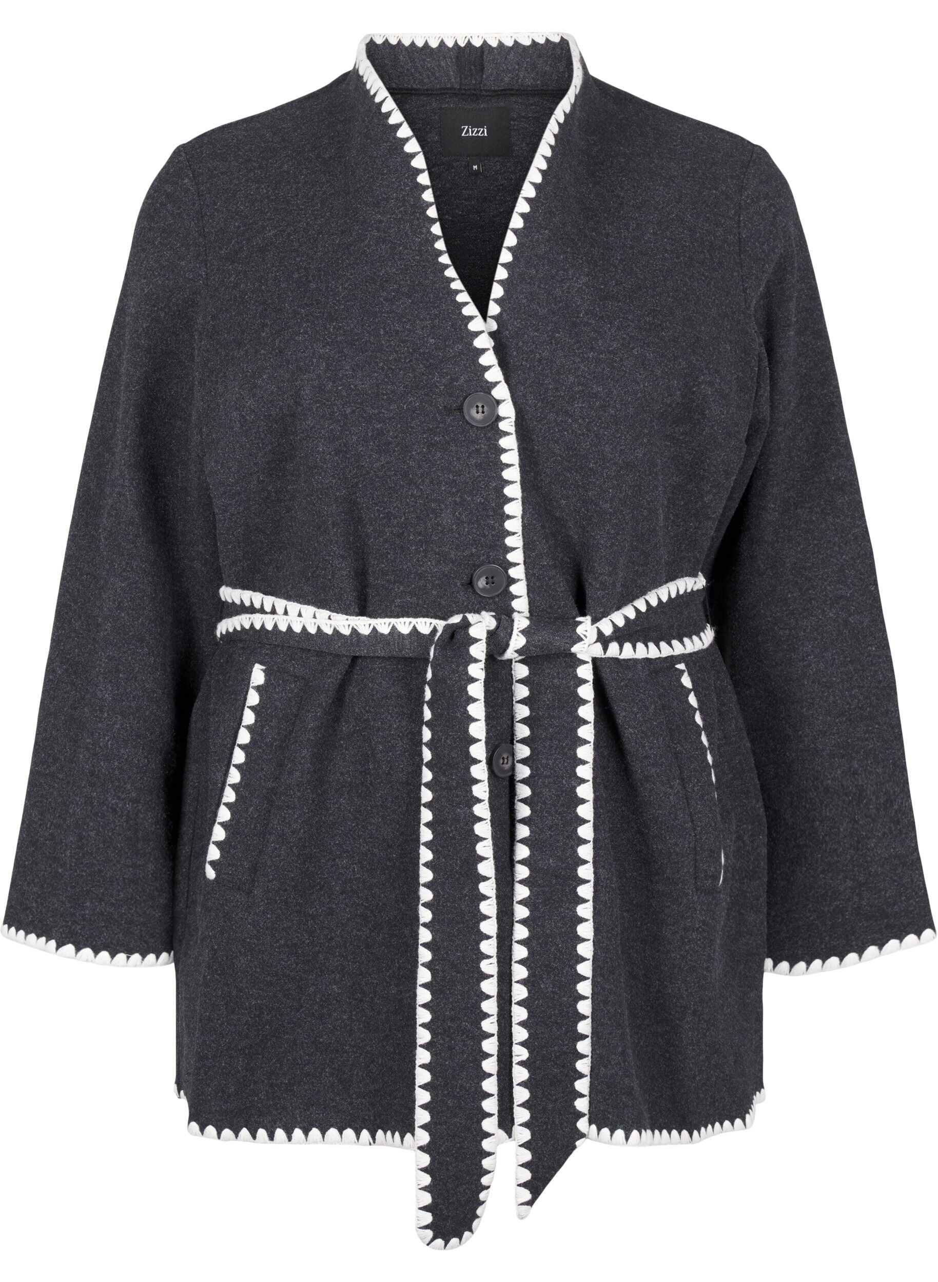 Zizzi Takki, jossa on kontrastiv&auml;riset reunat, Dark Grey Melange, Packshot image number 0