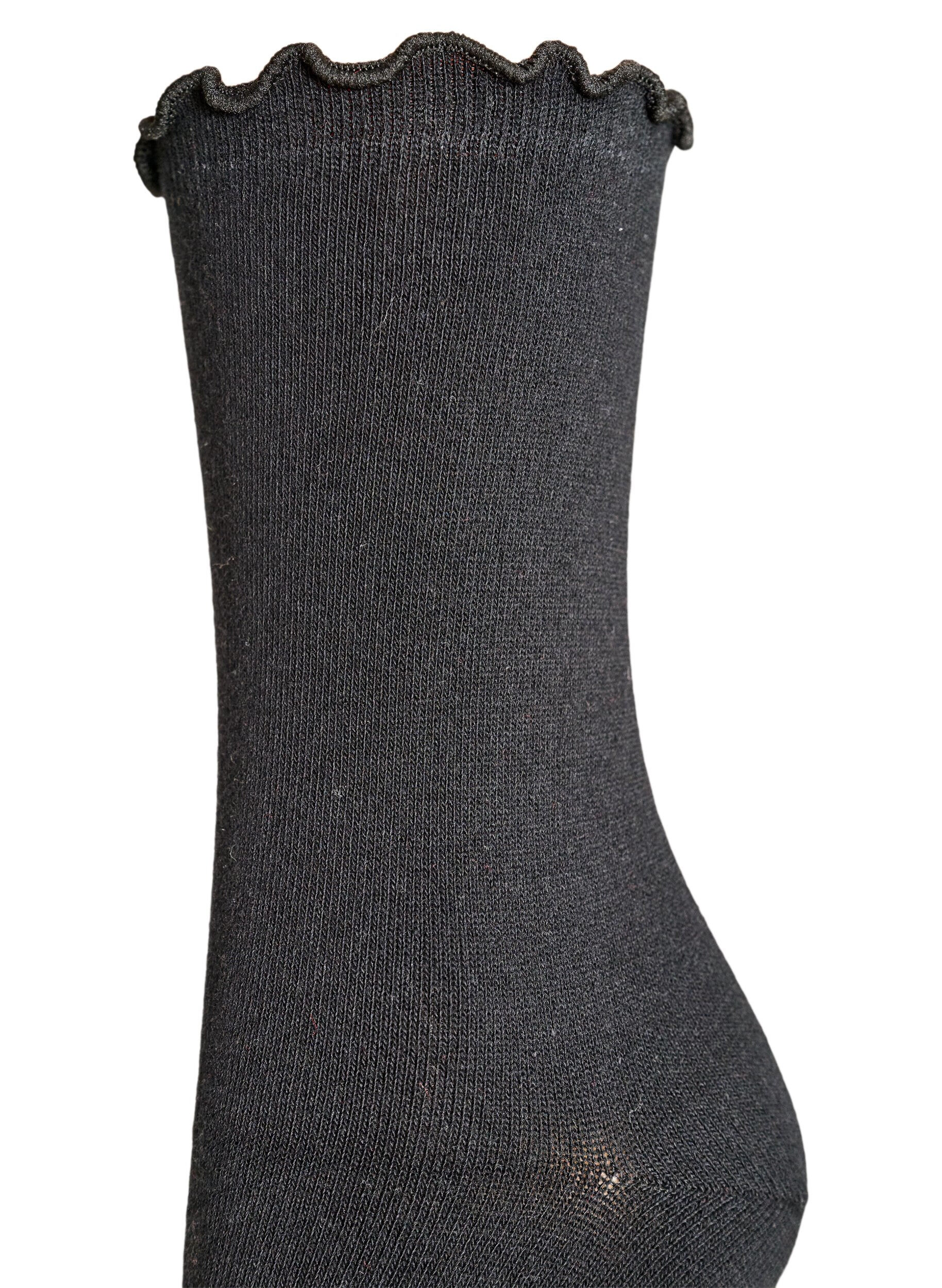 ZizziPuuvillasukat aaltoilevalla helmalla, Musta, Packshot image number 2