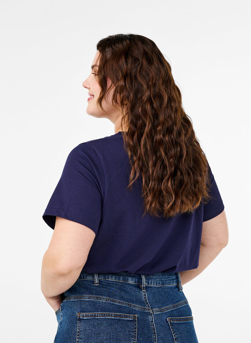 Puuvillainen T-paita tekstikuviolla, Evening Blue w. 58, Model image number 1