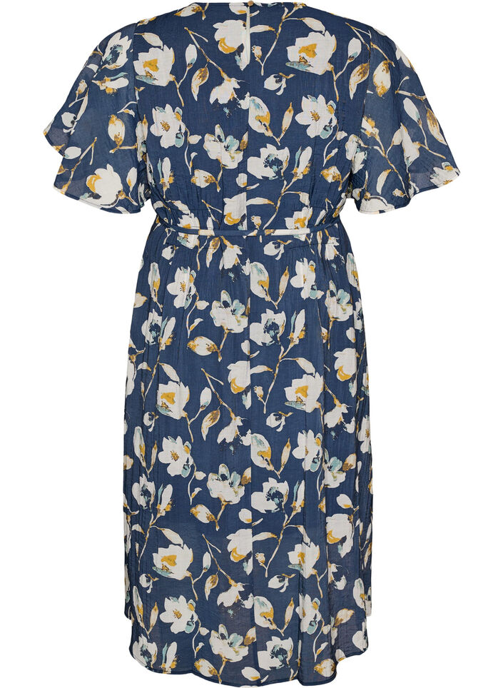 Nilkkapituinen mekko, jossa on hulmuavat hihat ja solmittava vy&ouml;t&auml;r&ouml;, Sininen, Packshot image number 1