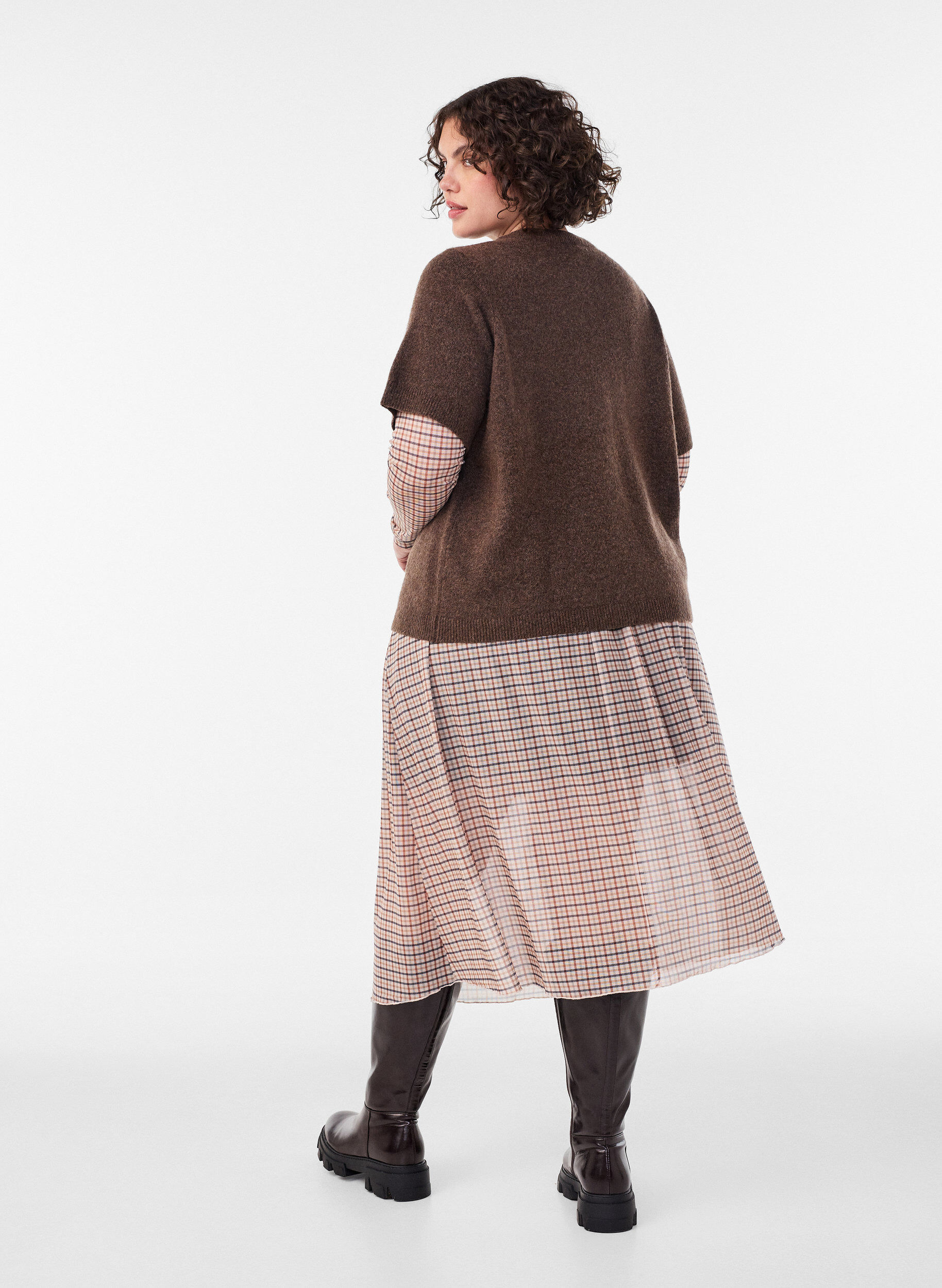 ZizziRuutukuosinen mesh-midihame, Beige, Model image number 1