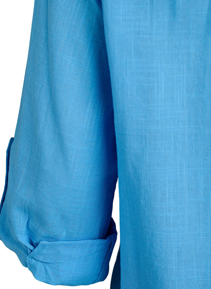 Puuvillainen paitapusero V-p&auml;&auml;ntiell&auml;, Sininen, Packshot image number 3