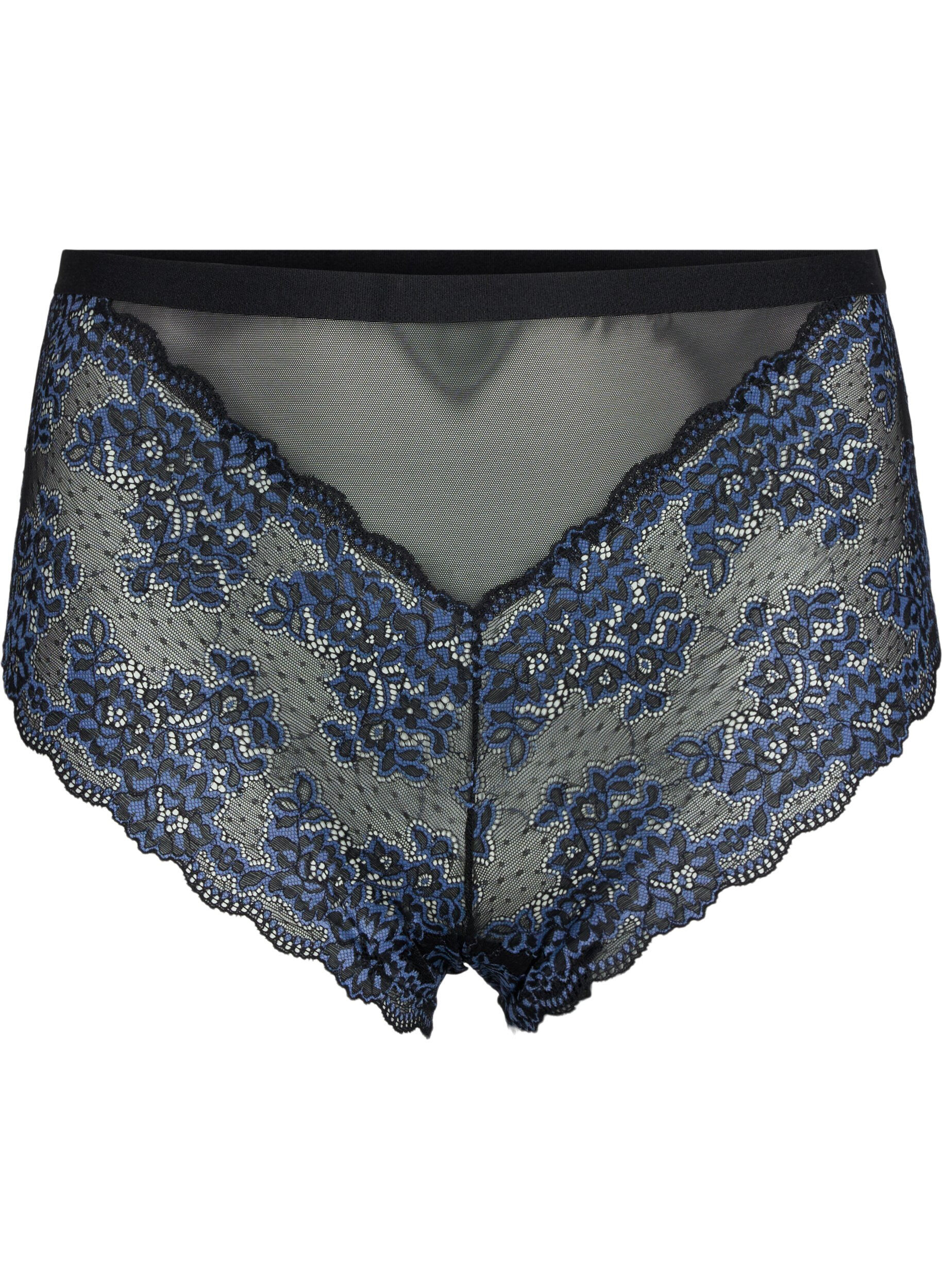 Zizzi Pitsialushousut korkealla vy&ouml;t&auml;r&ouml;ll&auml;, Black w. blue lace, Packshot image number 0