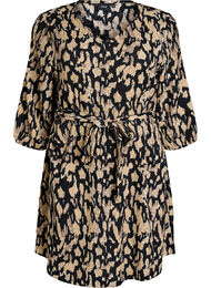 Lyhyt mekko 3/4-hihoilla ja kuosilla, Musta